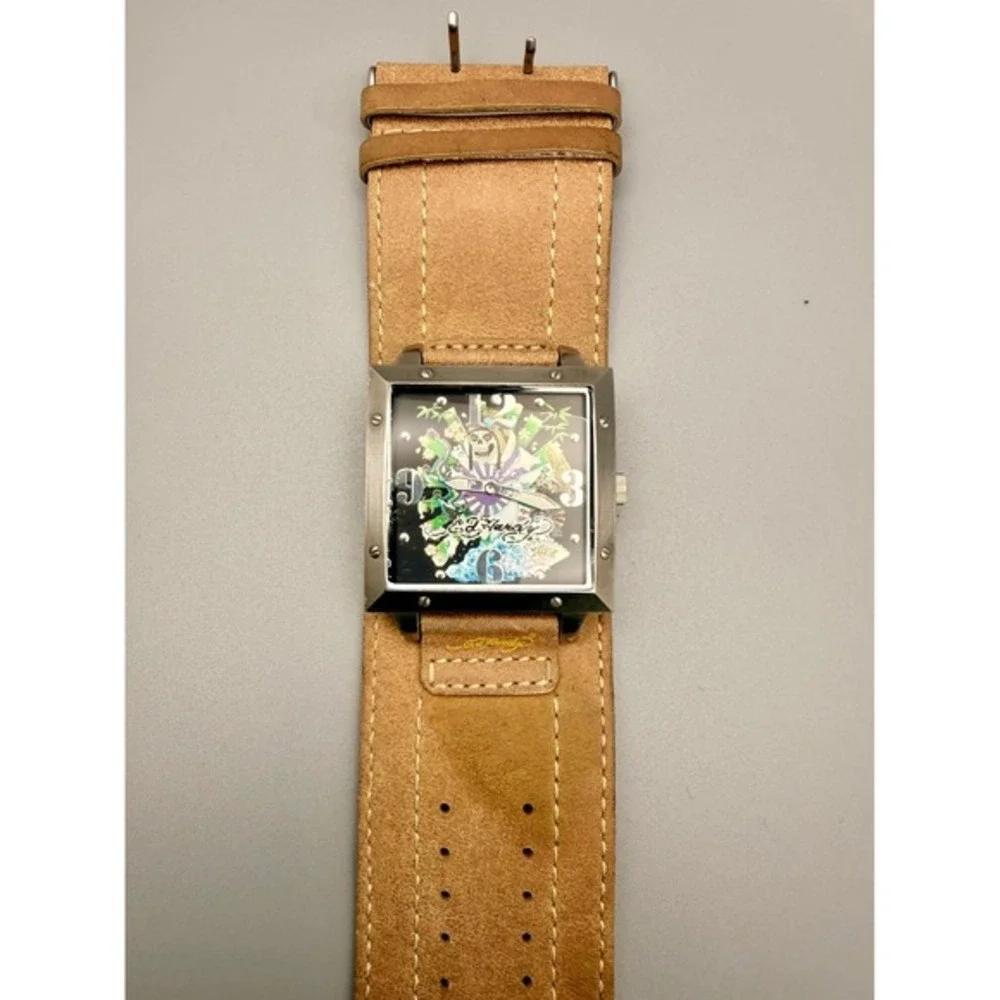 Ed Hardy Christian Audigier WA-JP0452 Skull 45mm Watch‎ Leather Runs Quartz